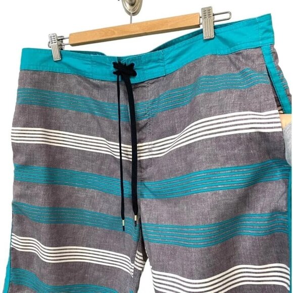 RVCA Classic Non-Stretch Board Shorts Size 36 Blue and Grey Striped - Picture 15 of 15